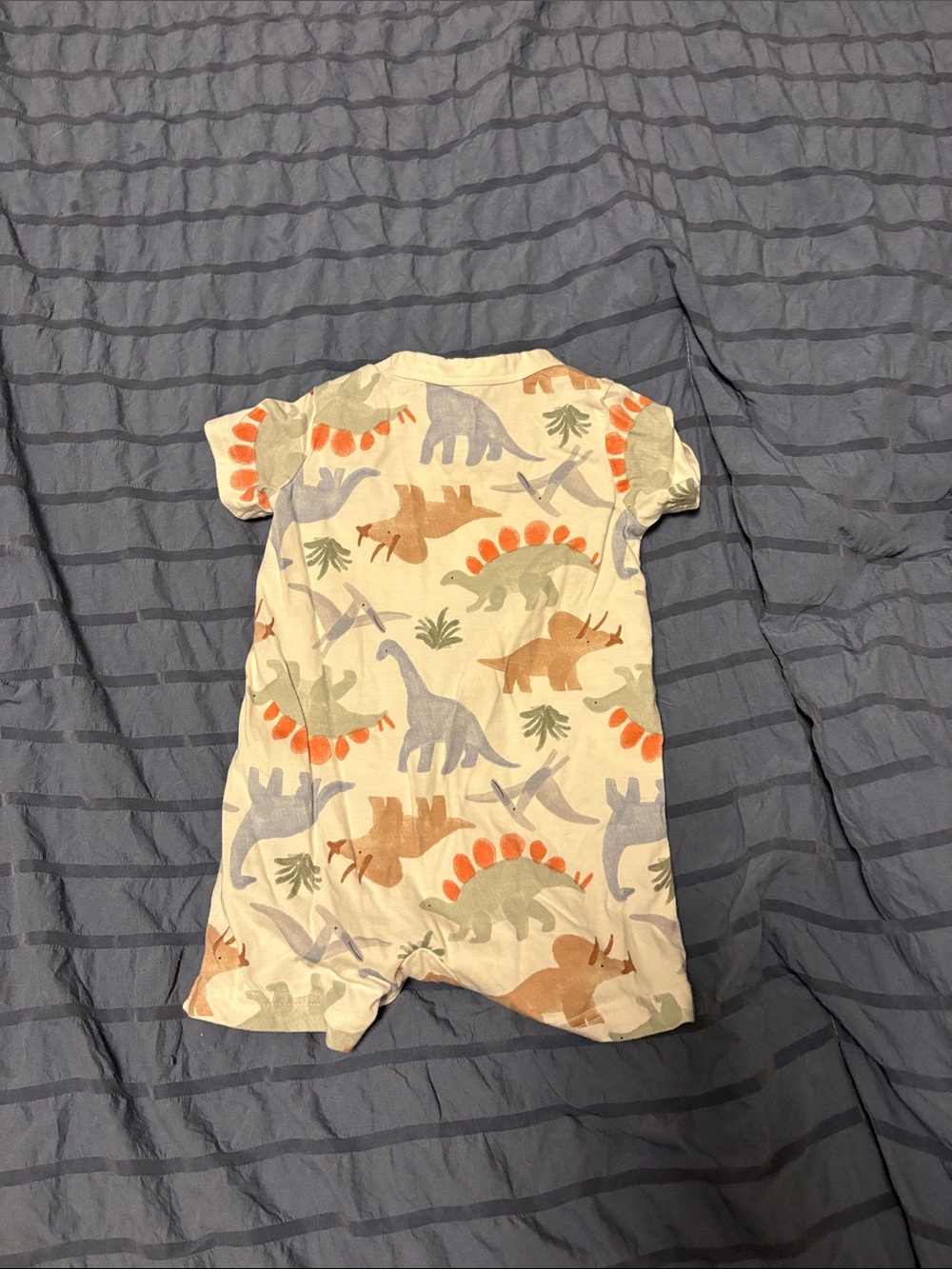 Unbranded Kids Short Sleeve Dinosaur Romper - Cream with Multi-Color Dino Print - Picture 2 of 2